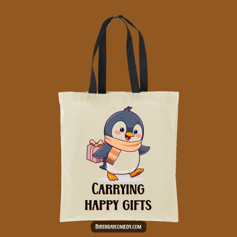 Funny Penguin Scarf Tote Bag: Cheerful Waddling Gift Carrier