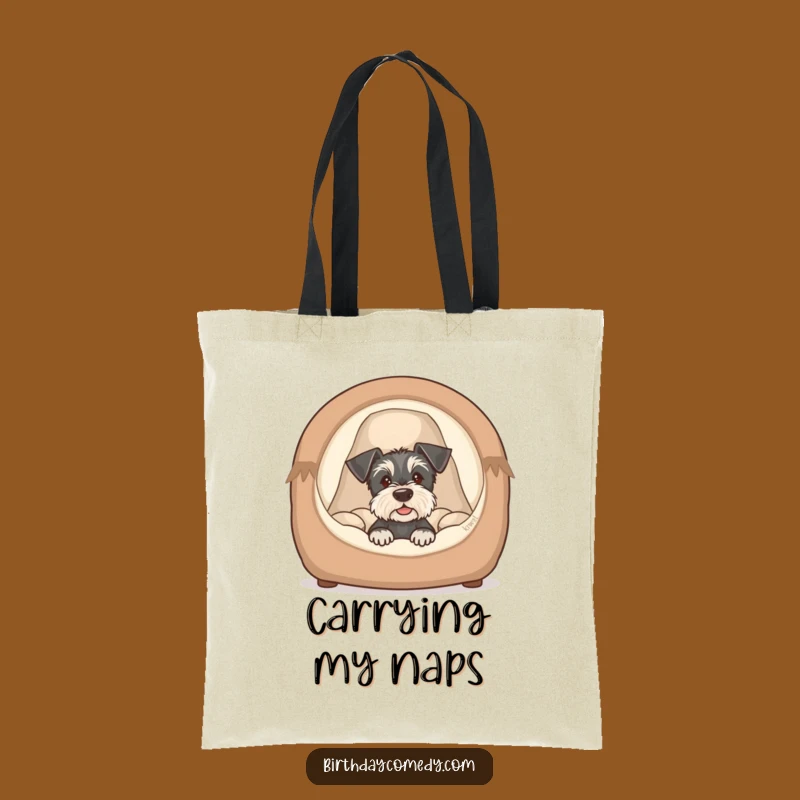 Funny Schnauzer Puppy Bed Tote Bag - Cute and Humorous Everyday Bag