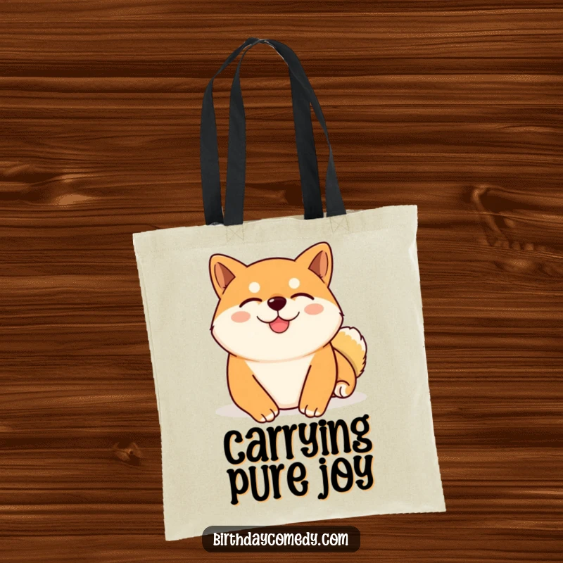 Funny Shiba Inu tote bag of a content Shiba Inu with eyes closed, relishing a virtual belly rub, embodying pure bliss.