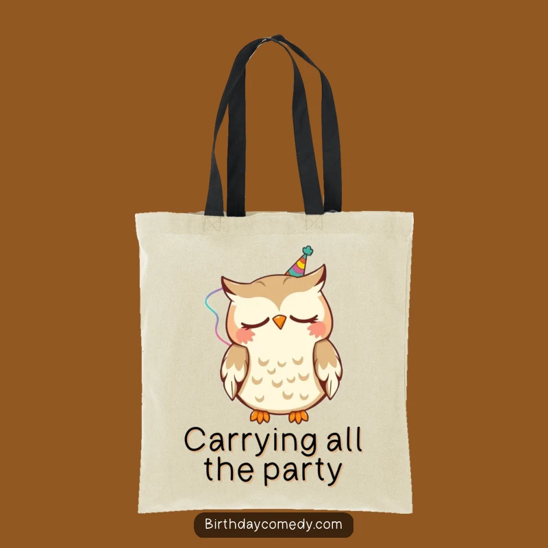 Funny Sleepy Owl Tote Bag: Nodding owl with streamer, a spacious and hilariously charming tote for everyday errands and a great gift.