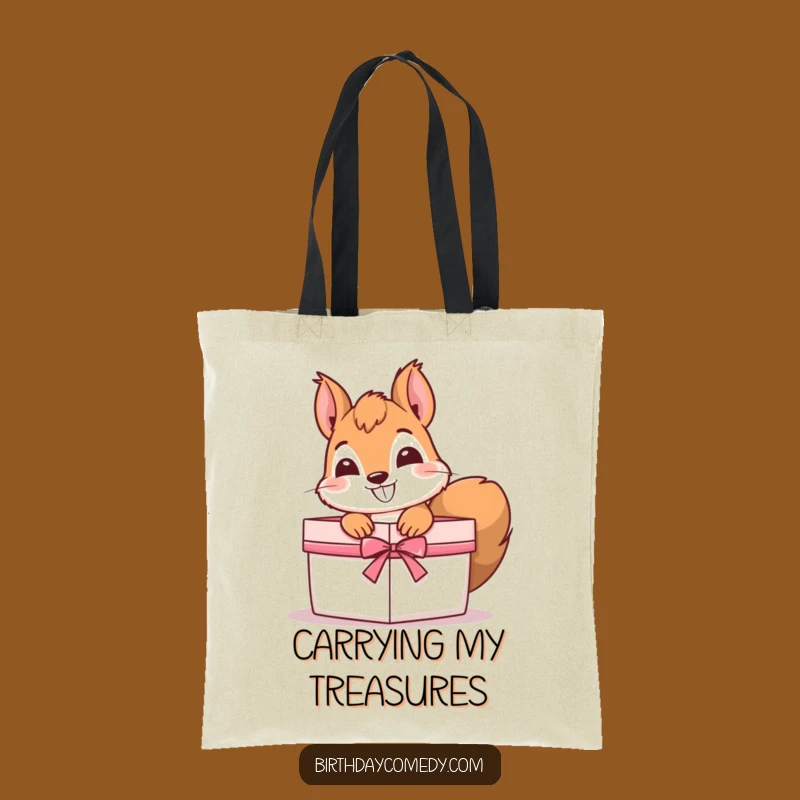 Funny Squirrel Tote Bag: Grinning squirrel peeking from box, a spacious and hilariously charming tote for everyday errands and a great gift.