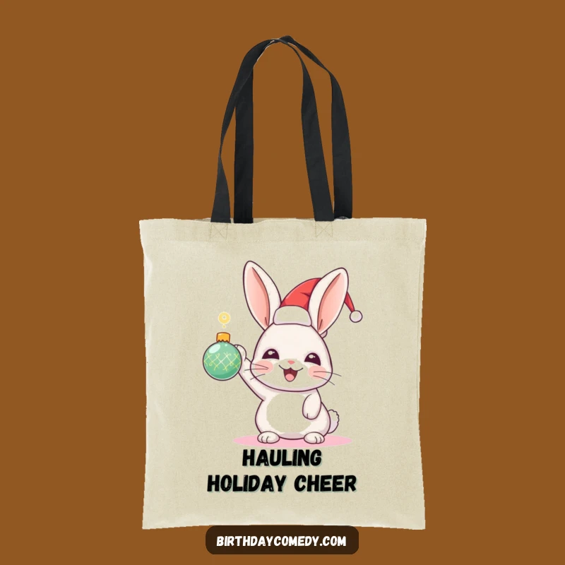 Funny Rabbit Holiday Tote Bag: Festive Hat Rabbit with Sparkling Ornament, Chic Accessory Gift